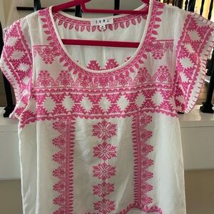 THML White Blouse with Pink Embroidery
